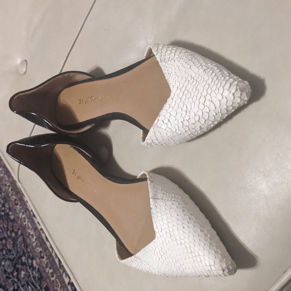 Phillip Lim 3.1, size 37.5black patent and white snake skin flats
